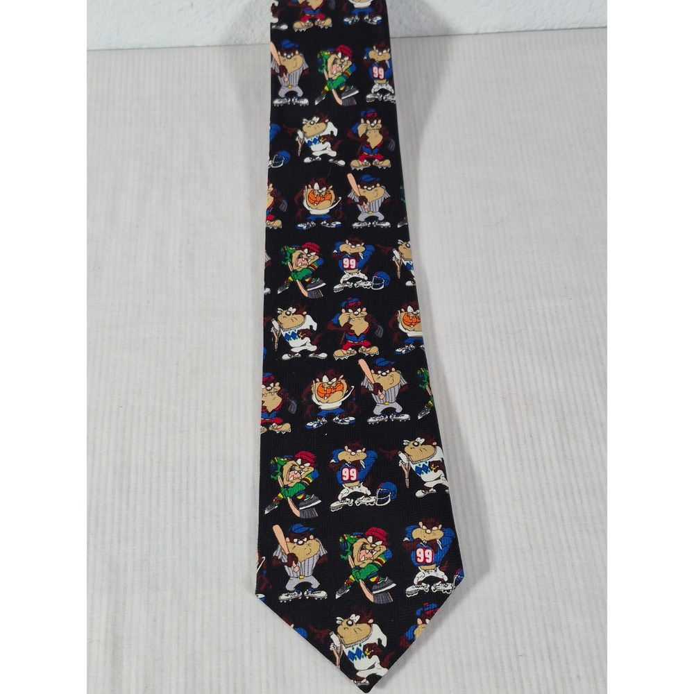 1998 Looney Tunes Tasmanian Devil Sports Novelty Necktie Black Taz 90s Tie